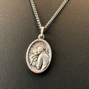 St. Anthony Medal Necklace Silver Tone Italy Pendant Religious Catholic Jewelry